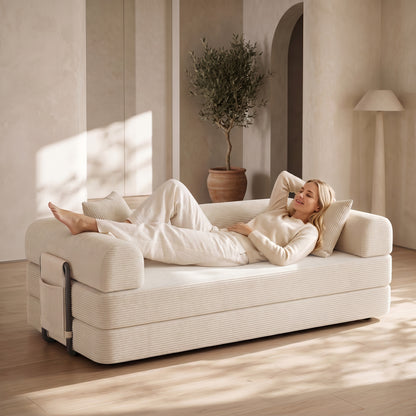 CATGOOD 78" Convertible Sofa Bed with Storage Bag, Sectional Couch for Living Room, Sleeper Loveseat Free Assembly, White