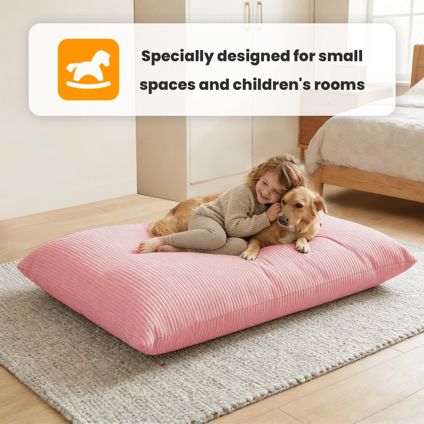 CATGOOD 3-in-1 Bean Bag Chair for Kids Adults, Convertible kids chair with Skin Friendly Fabric for Living Room, Bedroom, Pink