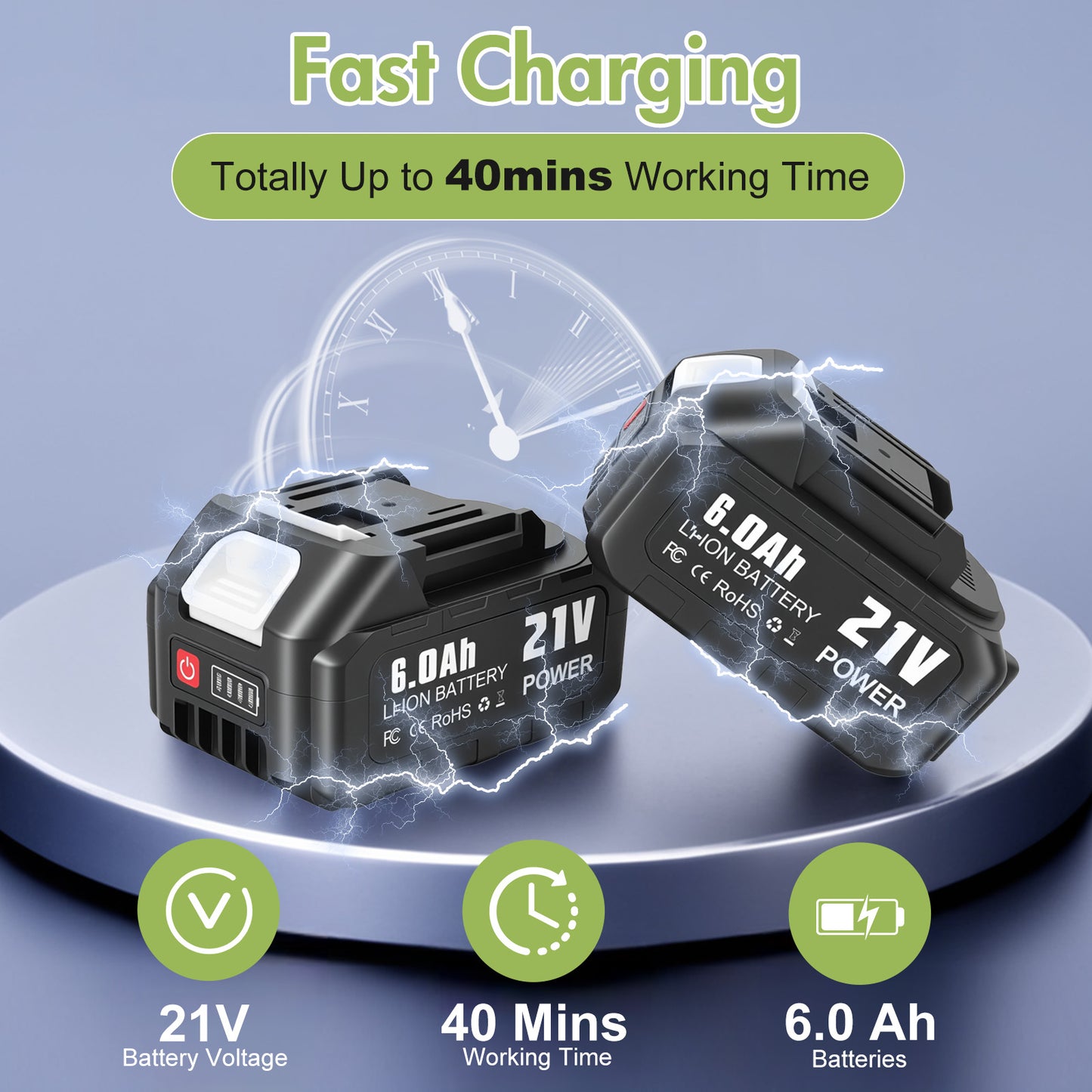 BAOKALER 21V Electric Cordless Leaf Blower, 600CFM 130MPH Sonw Blower with 2¡Á6AH Batteries, 3 Speed Modes, 180¡ã Adjustable Tube, LED Display