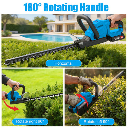 22" Cordless Hedge Trimmer with 180～ Rotatable Head, 21V Electric Bush Trimmer with 2 x 2000mAh Batteries, 1000W 24000r/min Motor, 68Mn Steel Blade for Garden Yard, Blue