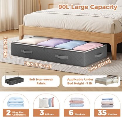 BAOKALER 6 Pack 90L Underbed Storage Containers, Foldable Storage Bins for Linen, Blankets, Clothing, Comforters, Sweaters, Pillows & Wrapping Paper, Dark Gray