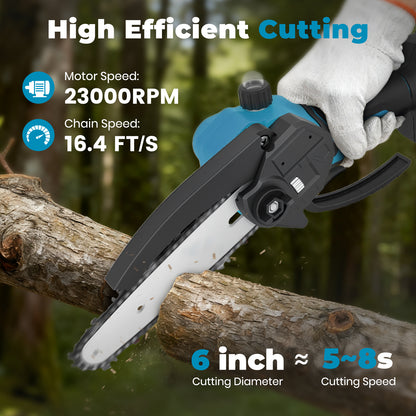 Mini Chainsaw Cordless, 6 inch & 4 inch Portable Electric Chainsaw with 2 Rechargeable Batteries and 3 Chains, for Tree Trimming Wood Cutting, Best Gifts for Father, Dad, Husband, Men, Blue