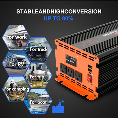 3000 Watt Power Inverter 12V DC to 110V/120V AC Converter Car Inverter with LCD Display