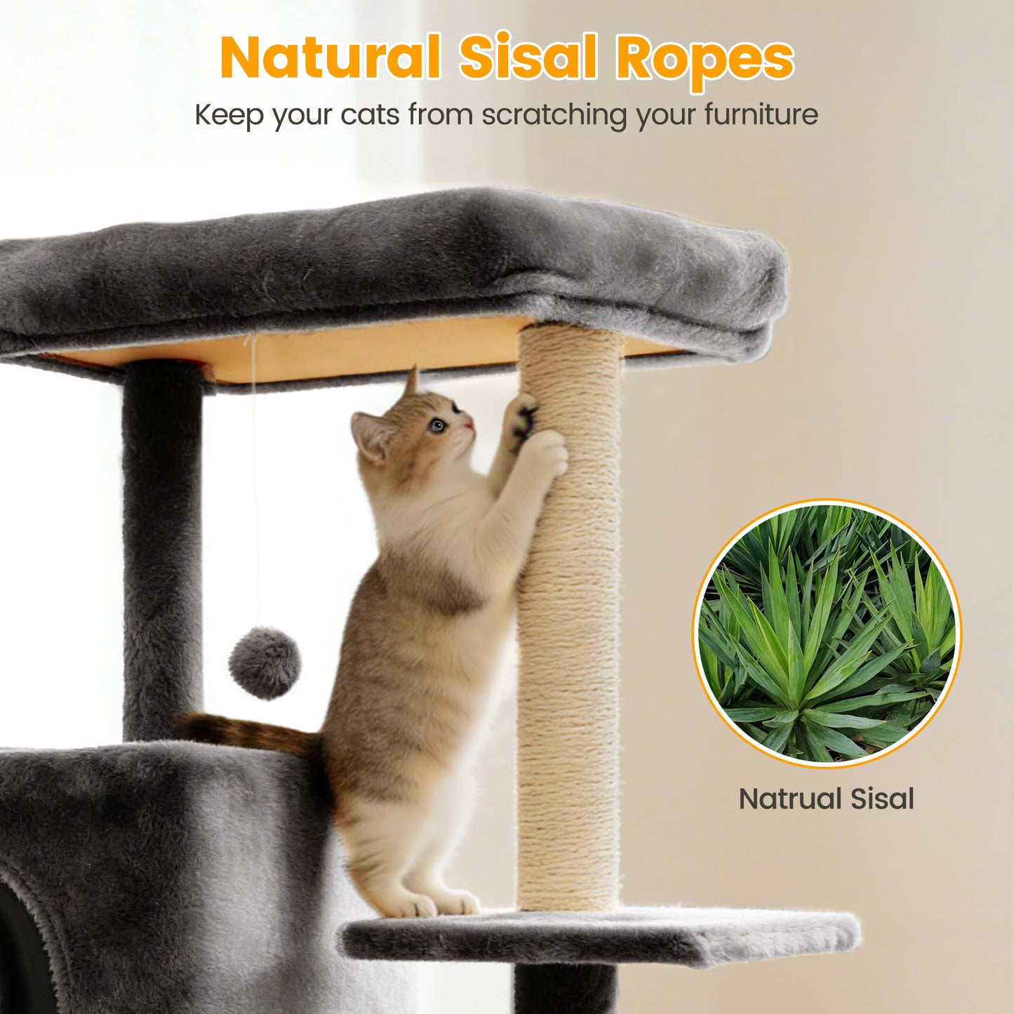 Sturdy 40-inch Cat Tree Tower with Cat Cave & Ramp Steps - Multi-Level Play & Sleep Center for Large Indoor Cats, Dark Gray