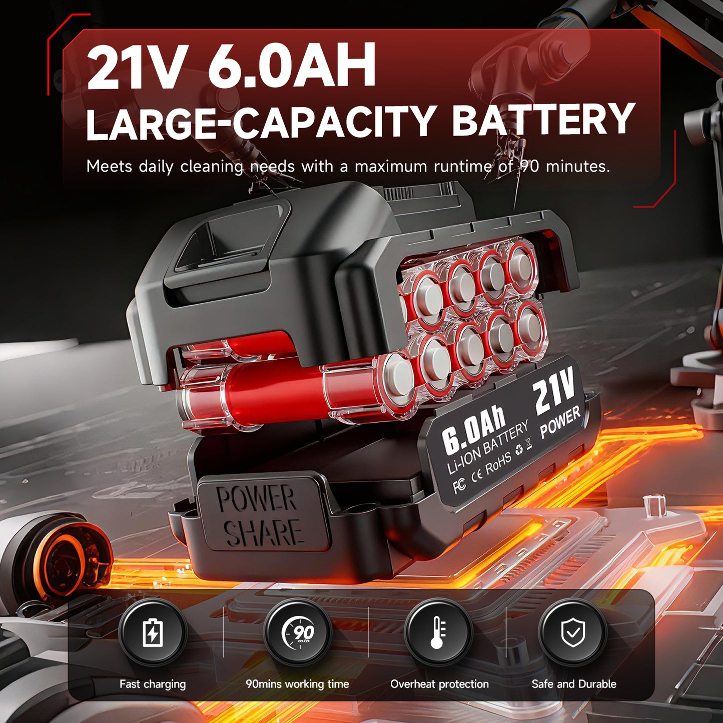 Cordless Pressure Washer, 1060PSI Portable Power Washer with LED Display, 2.8GPM Power Cleaner with 6-in-1 Adjustable Nozzle, 16.4ft Hose for Cars/Patios, Black