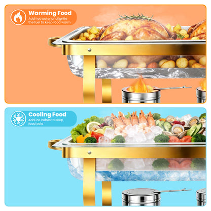 Chafing Dishes for Buffet, 9QT Roll Edge Designed Chafing Dish Buffet Set, Food Warmer W/Half Glass Lid for Parties, Birthday, Holiday Parties, Church Events (Semi-Gold)