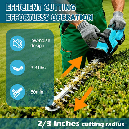 Baokaler 22" Cordless Hedge Trimmer, 21V Dual Action Blade Electric Bush Shrub Trimmer, 4.0Ah Battery & Charger, Blue
