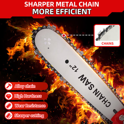 BAOKALER 12" Cordless Chainsaw, 950W Brushless Motor Battery Chain Saw with 2PCS 21V Rechargeable 3.0Ah Battery and Charger for Wood Cutting