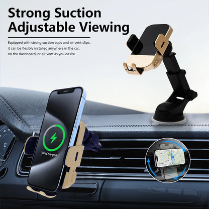 Wireless Car Charger, 15W Fast Charging Auto Clamping Phone Holders for Your Car Phone Mount for Car fit for iPhone 17 16 15 14 13 12 Pro Max 11 XR XS, Samsung Galaxy S25 Ultra S24 S23, Gold