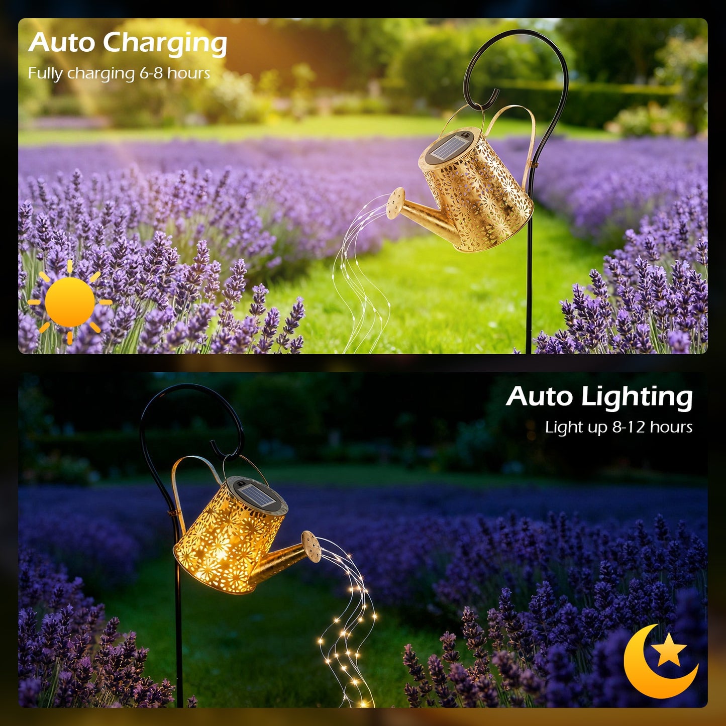 CATGOOD Outdoor Solar Garden Decor, Watering Can with Solar Lights, Large Hanging Lantern Landscape Lights Outside Decorations for Yard Porch Patio Pathway Gardening Gift, Warm White