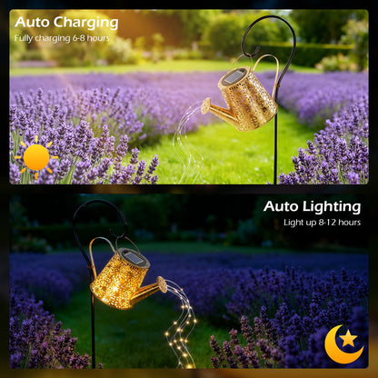 CATGOOD Outdoor Solar Garden Decor, Watering Can with Solar Lights, Large Hanging Lantern Landscape Lights Outside Decorations for Yard Porch Patio Pathway Gardening Gift, Warm White