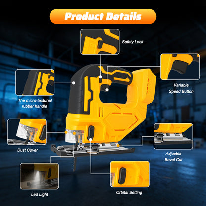 Brushless Cordless Jig Saw, Electric Jigsaw Tool Power Jig Saws for Woodworking, Wood Cutter Hand Tool with 3 Orbital Settings, ¡À45¡ã Bevel Cutting, Compatible for DEWALT 20V Battery