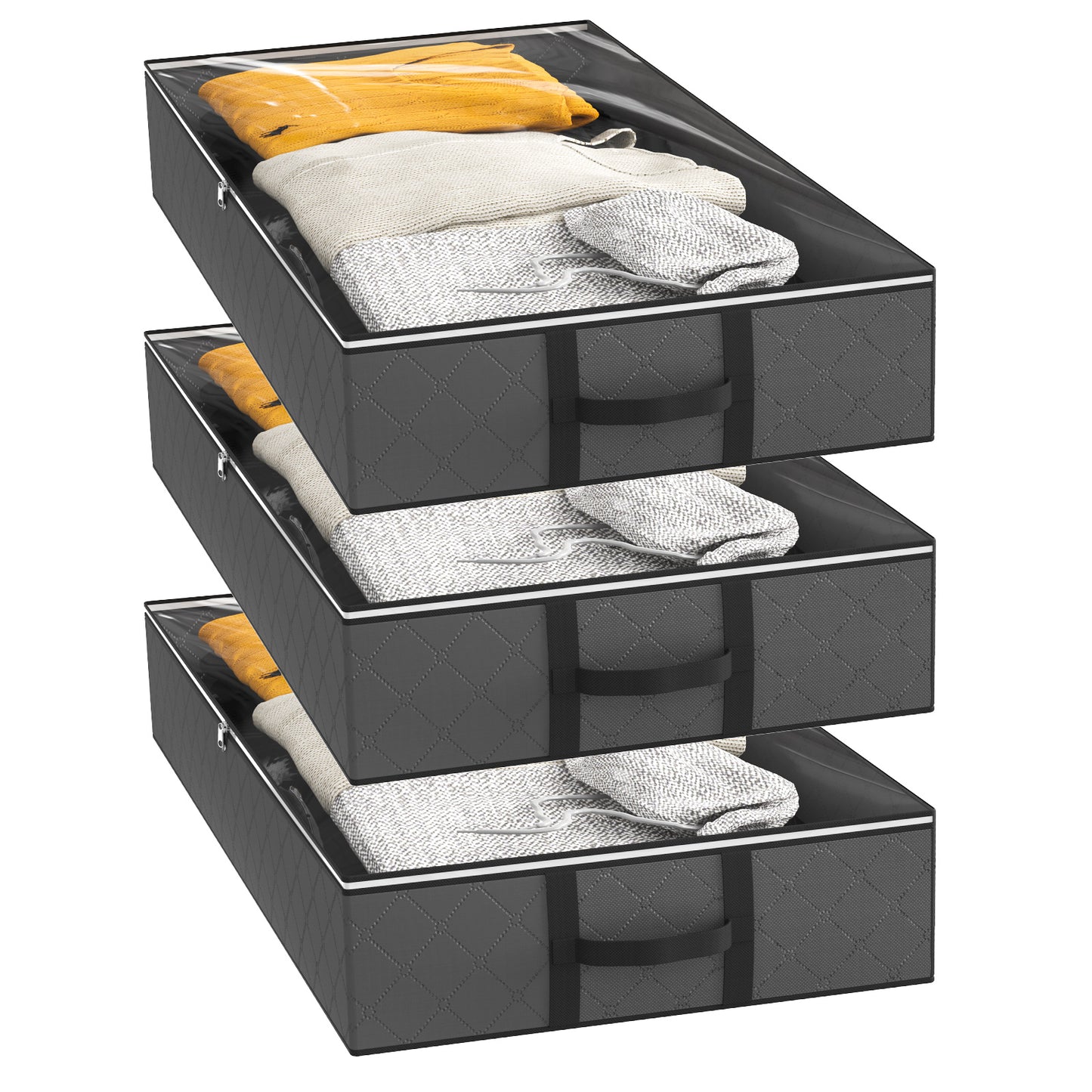 BAOKALER Underbed Storage Bag Adult Reinforced with Dual Handles, Gray, 3 Count, 3 Pack
