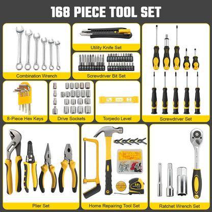 CATGOOD 168 Piece Tool Set, Household Tool Kit, Auto Repair Tool Set General Mechanic Tool Kit and Socket Set with Toolbox Storage Case