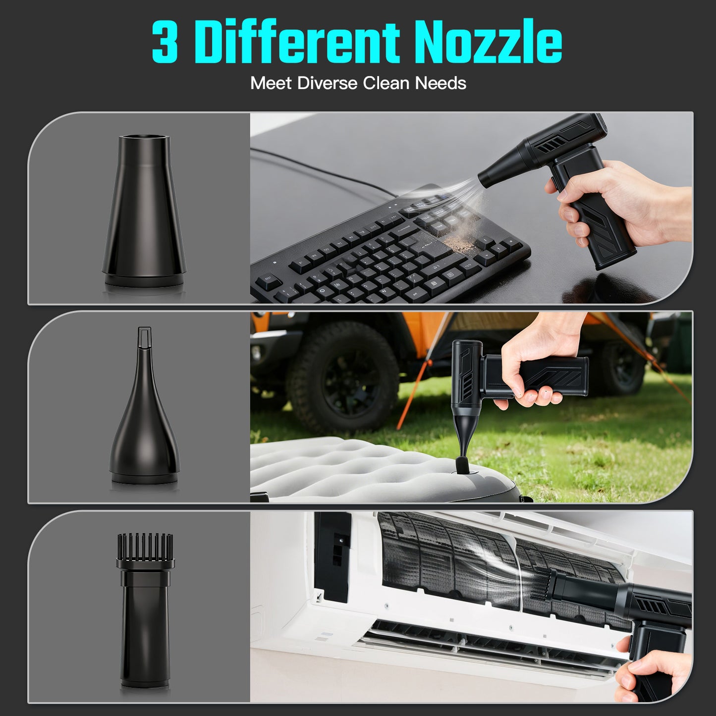 Compressed Air Duster 5 Gear Adjustable, 300000RPM Burshless Air Duster with LED Light, Rechargeable Cordless Air Blower for Keyboard Electric Devices Cleaning