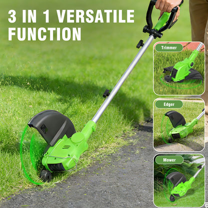 CATGOOD String Trimmer Cordless, 2AH Lawn Tool with 12" Cutting Width, Weed Wacker with Auto Spool Feed, 2 Batteries and Fast Charger, Green
