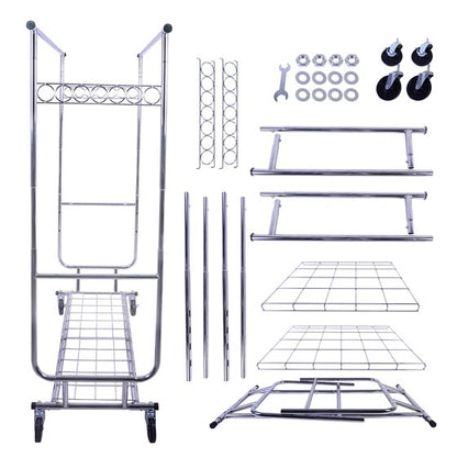 Baokaler 620 lbs Heavy Duty Garment Rack with Shelves Collapsible Clothing Racks on Wheels Rolling Clothes Rack for Hanging Clothes Portable Adjustable, Chrome Finish