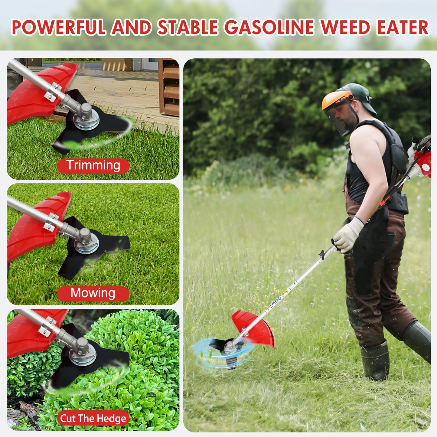 BAOKALER 31CC 4-Cycle Gas String Trimmer Weed Wacker, 16" Gas Weed Eater Weed Trimmer