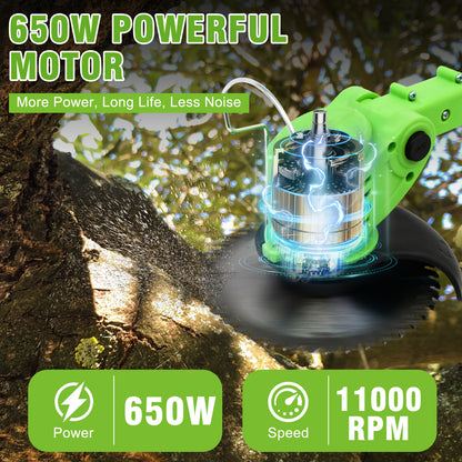 24V 650W Electric Grass Trimmer With Battery, Cordless Weed Eater with Wheels, Electric Weed Wacker, Lawn Mower Cordless Pruning Cutter Weed Wacker Garden Trimming Tool
