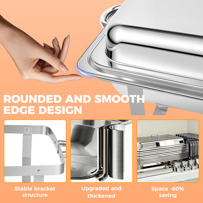 BAOKALER 4 Pack 9QT Foldable Chafing Dish Buffet Set, Stainless Steel Rectangular Food Warmer, Silver Catering Server for Party Banquet Home Use