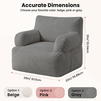 BAOKALER Kids Bean Bag Chair, Filled with Memory Foam, Toddler Kids Floor Lazy Sofa with Side Pocket, Lightweight Comfort Lounge Chair for Gaming, Reading, Relaxing, Gray