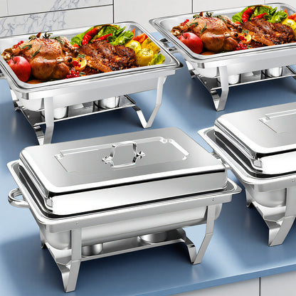 BAOKALER 4 Pack 9QT Foldable Chafing Dish Buffet Set, Stainless Steel Rectangular Food Warmer, Silver Catering Server for Party Banquet Home Use