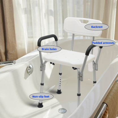 CATGOOD Shower Chair 450lbs with Padded Armrests and Back, Heavy Duty Shower Seat for Bathtub Slip Resistant, Shower Bench with Adjustable Height for Elderly and Disabled