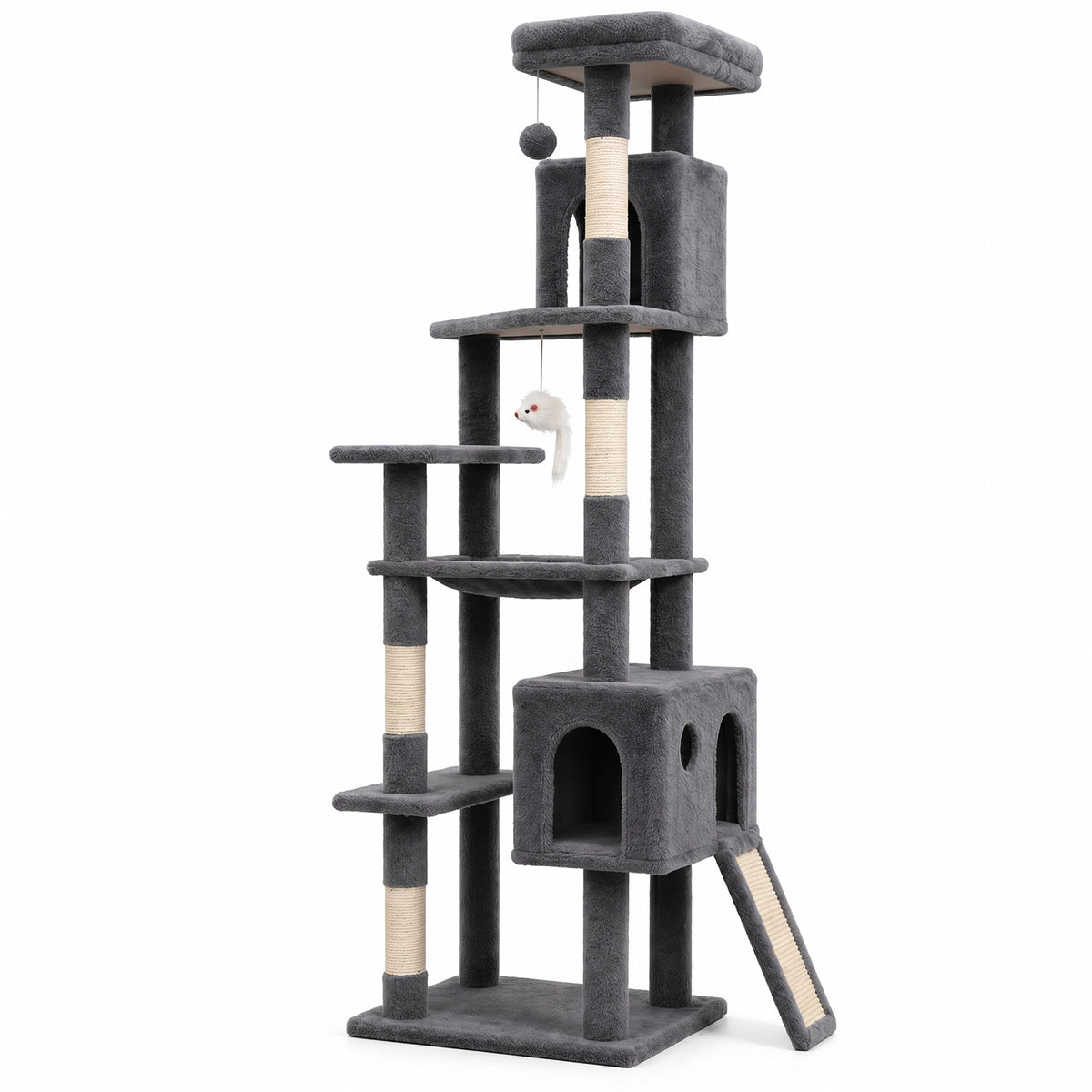 70" Cat Tree Tower, Heavy Duty Cat Tower for Multiple Adult Cats, Multi-Level Tall Cat Tree with 2 Condos, Hammock and Scratching Post for Indoor Kitties, Dark Grey
