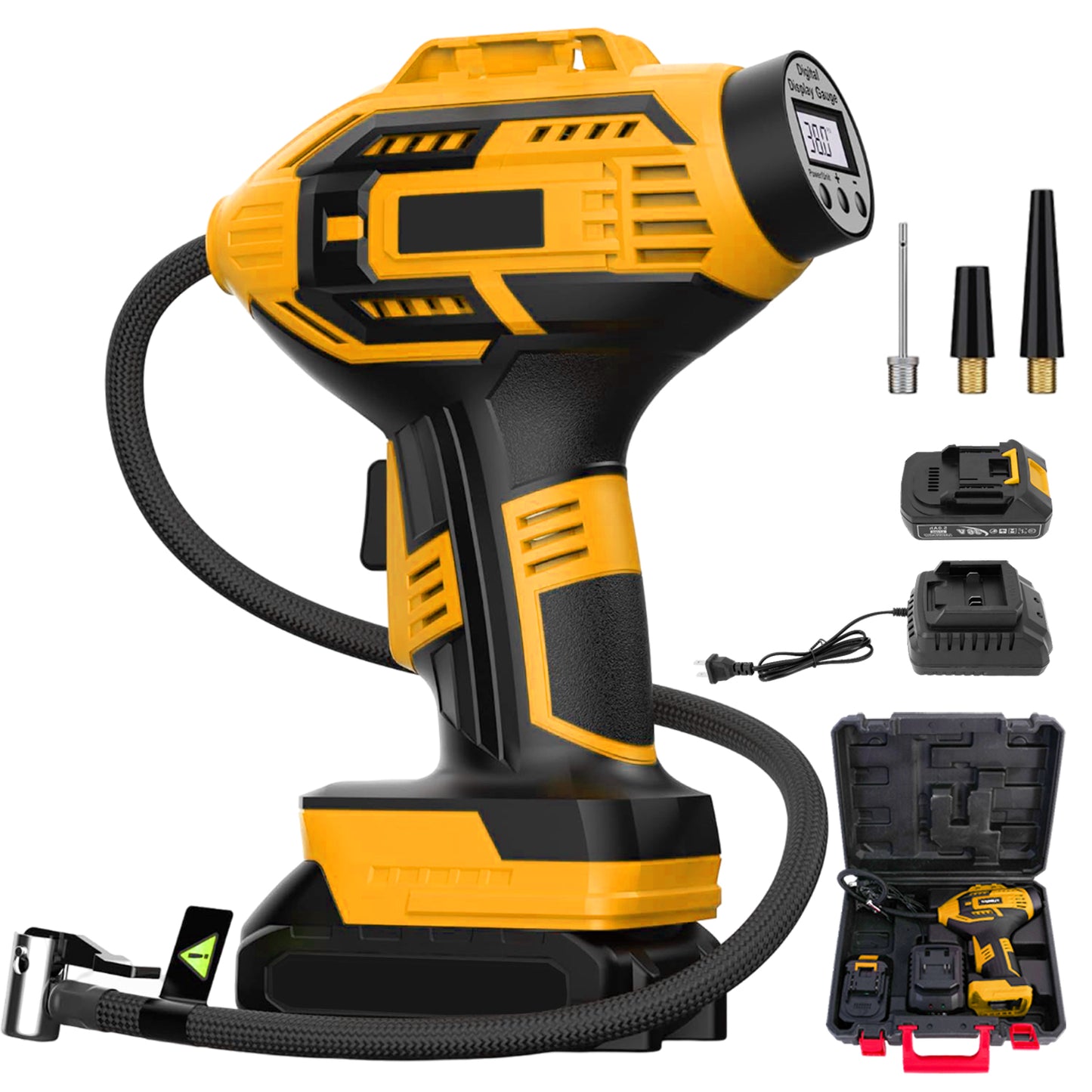 CATGOOD Cordless Tire Inflator, Handheld Air Compressor w/Digital Pressure Gauge, 150 Psi Air Pump for Car, Motorcycle, Bicycle, Balls, Yellow