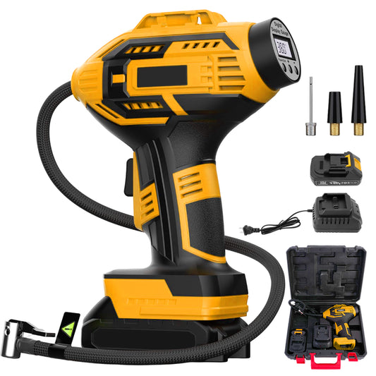 CATGOOD Cordless Tire Inflator, Handheld Air Compressor w/Digital Pressure Gauge, 150 Psi Air Pump for Car, Motorcycle, Bicycle, Balls, Yellow