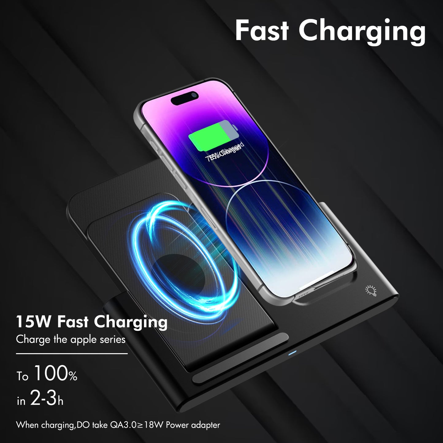 Wireless Charger, 3 in 1 Magnetic Charging Station 15W Fast Charging for iPhone 15 14 13 12 11 Pro Max, Compatible with iWatch 9-2, AirPods Pro, Portable, Foldable and Adjustable Angle,Clearance