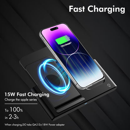 Wireless Charger, 3 in 1 Magnetic Charging Station 15W Fast Charging for iPhone 15 14 13 12 11 Pro Max, Compatible with iWatch 9-2, AirPods Pro, Portable, Foldable and Adjustable Angle,Clearance