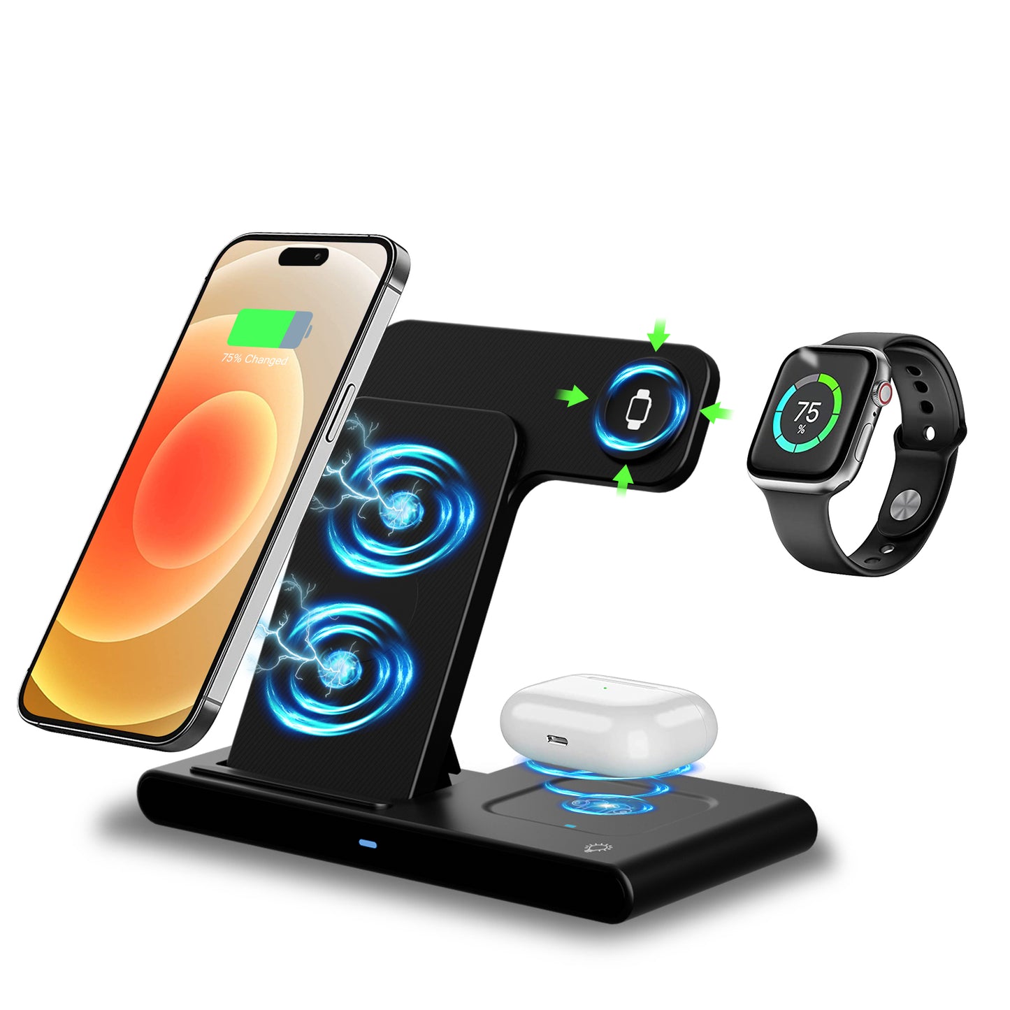 Wireless Charger, 3 in 1 Magnetic Charging Station 15W Fast Charging for iPhone 15 14 13 12 11 Pro Max, Compatible with iWatch 9-2, AirPods Pro, Portable, Foldable and Adjustable Angle,Clearance