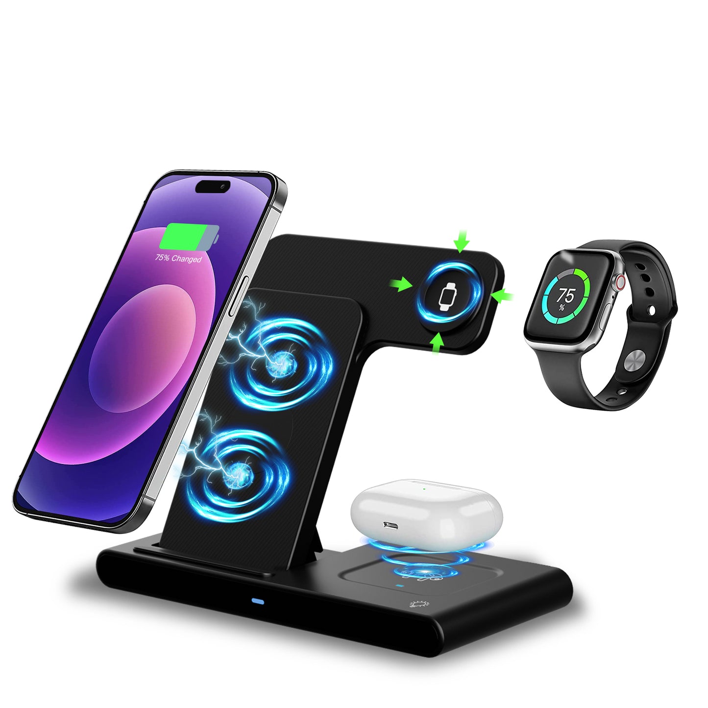 Wireless Charger, 3 in 1 Magnetic Charging Station 15W Fast Charging for iPhone 15 14 13 12 11 Pro Max, Compatible with iWatch 9-2, AirPods Pro, Portable, Foldable and Adjustable Angle,Clearance
