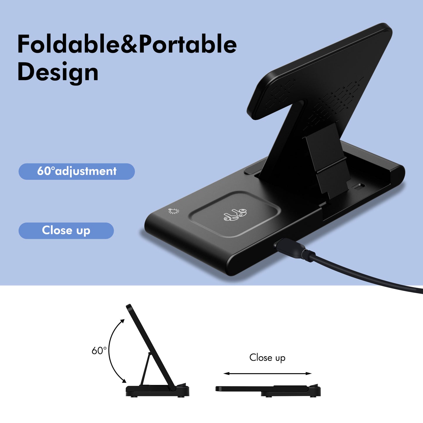 Wireless Charger, 3 in 1 Magnetic Charging Station 15W Fast Charging for iPhone 15 14 13 12 11 Pro Max, Compatible with iWatch 9-2, AirPods Pro, Portable, Foldable and Adjustable Angle,Clearance