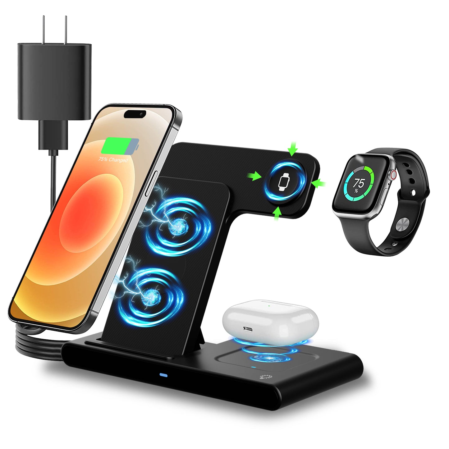 Wireless Charger, 3 in 1 Magnetic Charging Station 15W Fast Charging for iPhone 15 14 13 12 11 Pro Max, Compatible with iWatch 9-2, AirPods Pro, Portable, Foldable and Adjustable Angle,Clearance