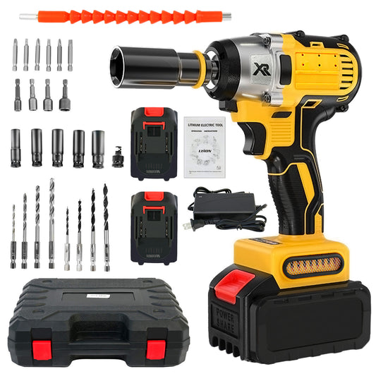 CATGOOD 20V Cordless Impact Wrench with 2 Batteries, 1/2" Brushless Impact Drill, Max Torque 280 ft lbs (380N.m), 30 Pcs Tool Set for Home, Yellow