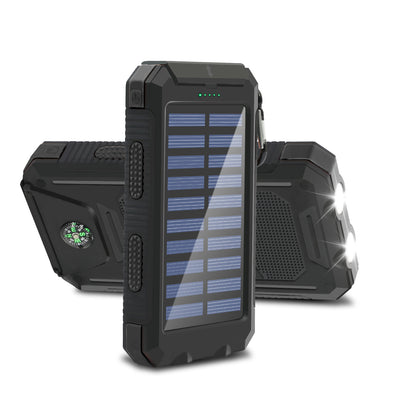 CATGOOD Solar Charger for Cell Phone 20000mAh, Portable Solar Power Bank with Dual 5V USB Ports, 2 Led Light Flashlight, Compass (Black)