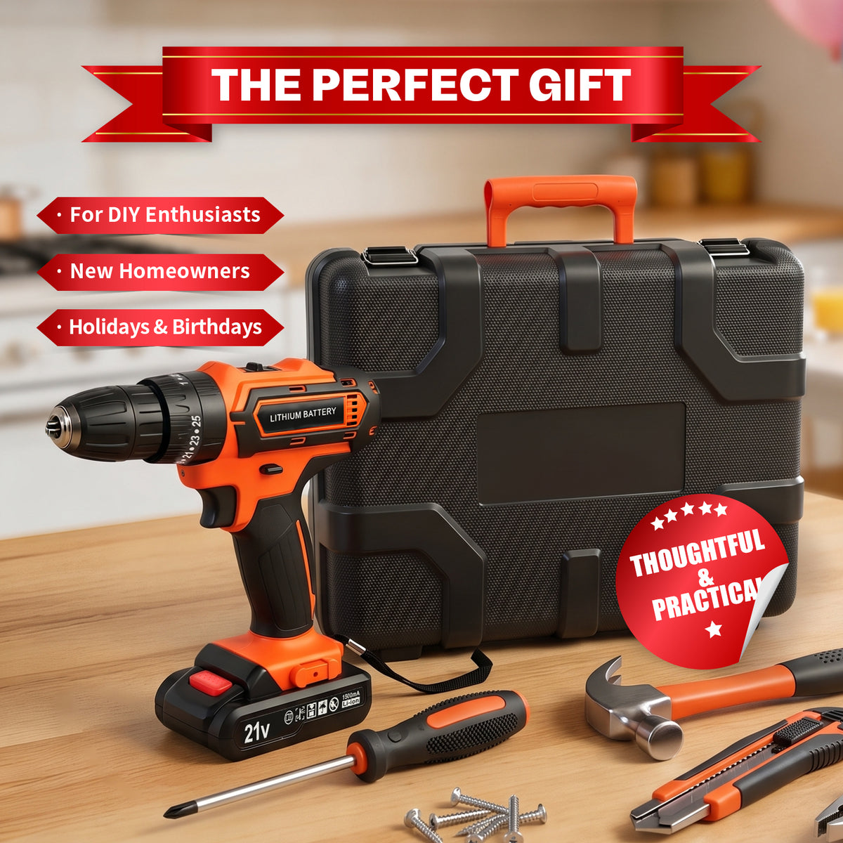Power Tool Set with 20V Cordless Drill Driver, 113Pcs Household Tool Set, Power Drill Set with Plastic Toolbox, Ideal for Office, Garden, DIY Project