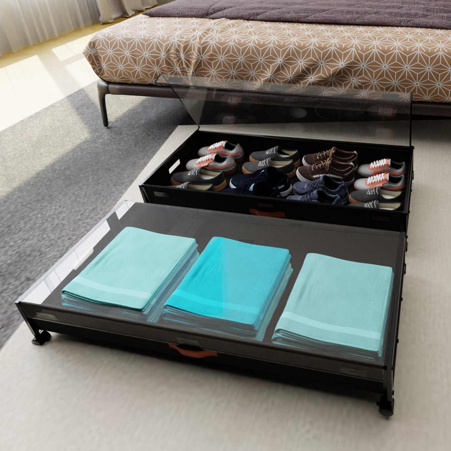 2-Pack Large Capacity Under Bed Storage with Wheels - Fulpower Rolling Underbed Organizer Containers Drawer Bins with Lid for Clothes, Shoes, Toys, Books, Blankets