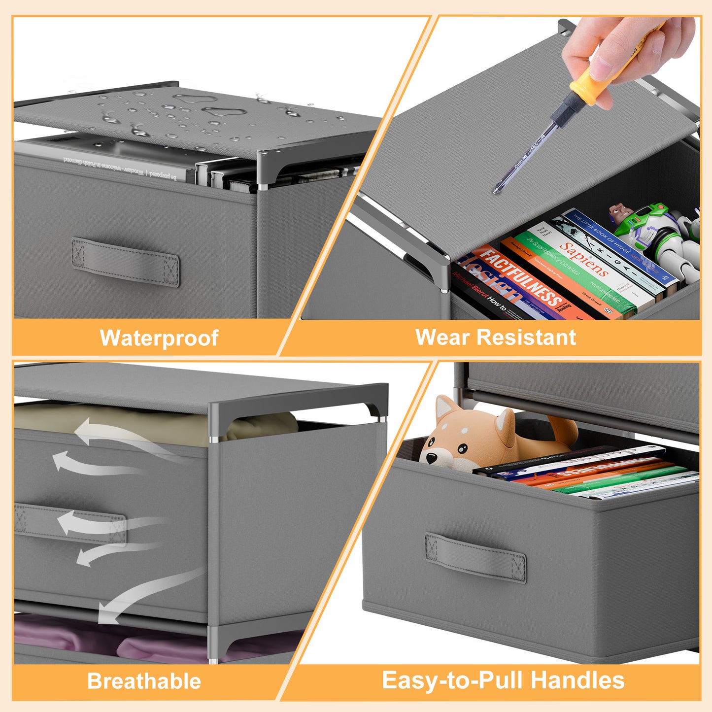 BAOKALER Multifunctional Bedroom Storage Cabinet Drawers for Clothes, Fabric Dressers for Bedroom with 4 Drawers, Small Dresser for Living Room, Hallway, Gray