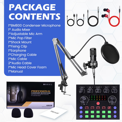 Podcast Condenser Microphone Equipment Bundle with V8S Live Sound Card And Voice Changer, Recording Studio Package for Live Streaming,Singing,Gaming,YouTube,TikTok