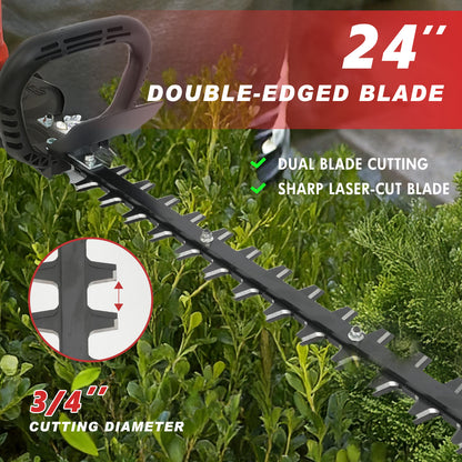 24" Cordless Hedge Trimmer with Rotatable Handle, Brushless Motor Trimmers with 6.0Ah Battery, 3/4" Cutting Capacity, Lightweight & Compact Trimmer for Garden