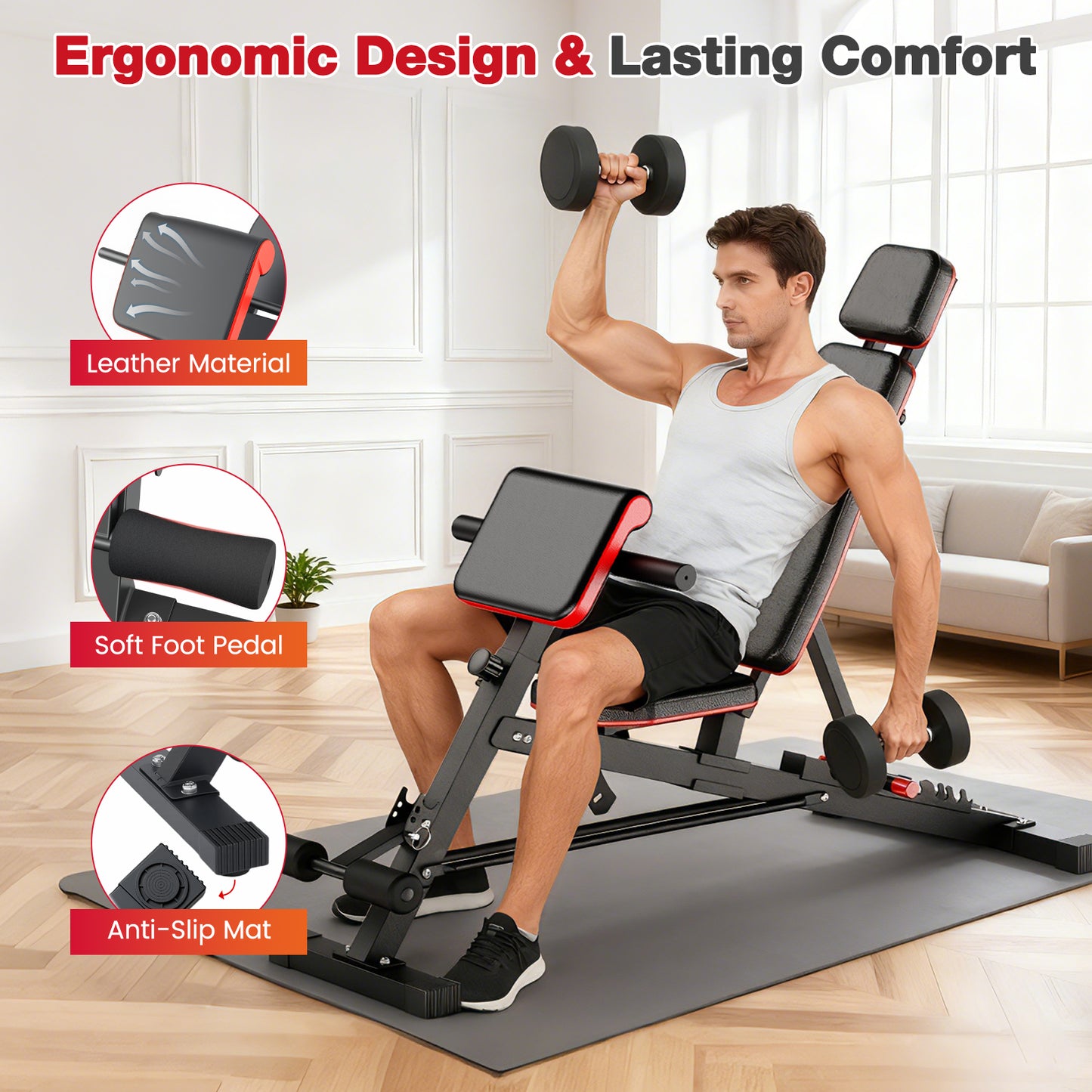 BAOKALER Weight Bench, 1000LBS Max Load, 8 in 1 Dumbbell Bench with Adjustable Seat Angles, Incline, Decline, and Flat Bench Roman Chair for Full Body Home Gym Workout