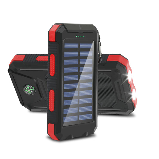 CATGOOD Solar Charger for Cell Phone 20000mAh, Portable Solar Power Bank with Dual 5V USB Ports, 2 Led Light Flashlight, Compass (Red)