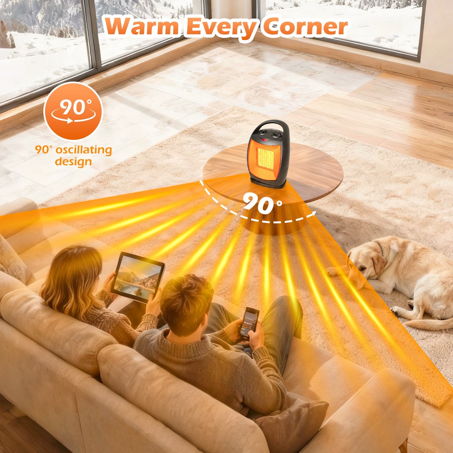 Overheat Safety Design, 1500W Electric Fireplace Heater with 3D Realistic Flame Effect, Adjustable Heating Modes