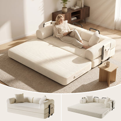 CATGOOD 78" Convertible Sofa Bed with Storage Bag, Sectional Couch for Living Room, Sleeper Loveseat Free Assembly, White