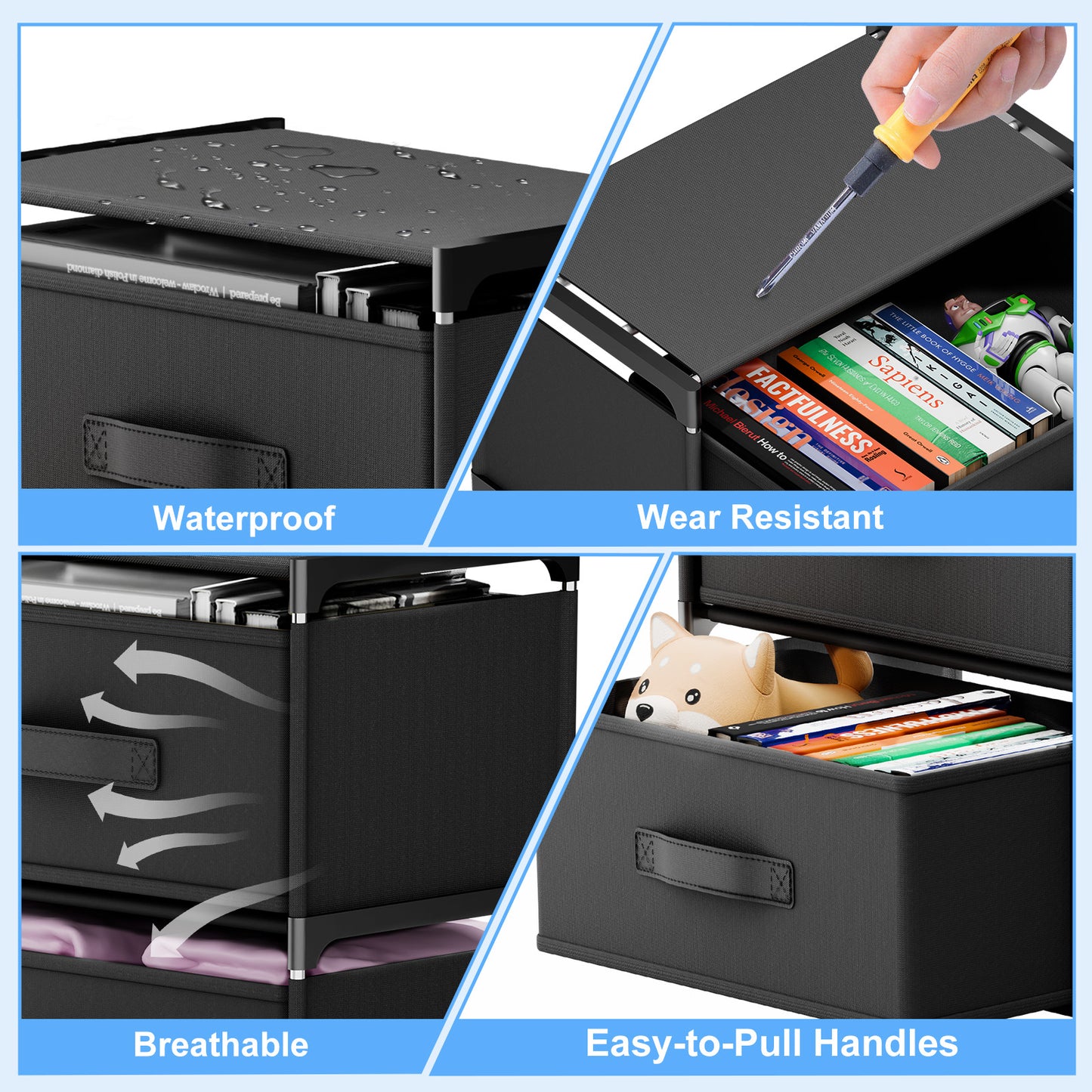 CATGOOD Fabric Dressers for Bedroom with 4 Drawers, Multifunctional Bedroom Storage Cabinet Drawers for Clothes, Small Dresser for Living Room, Hallway, Black