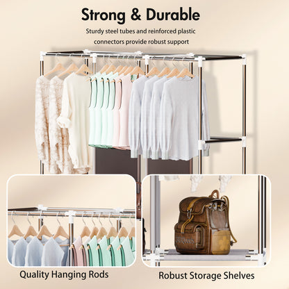 BAOKALER Portable Wardrobe Closet Storage with Cover, Non-Woven Fabric Closet Organizers and Storage, Coffee