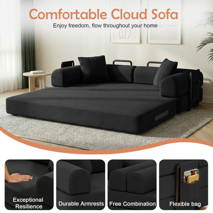 CATGOOD Sectional Couch for Living Room, Convertible Sofa Bed with Soft Corduroy, 78 Inch Modular Futon Couch Free Assembly, Black